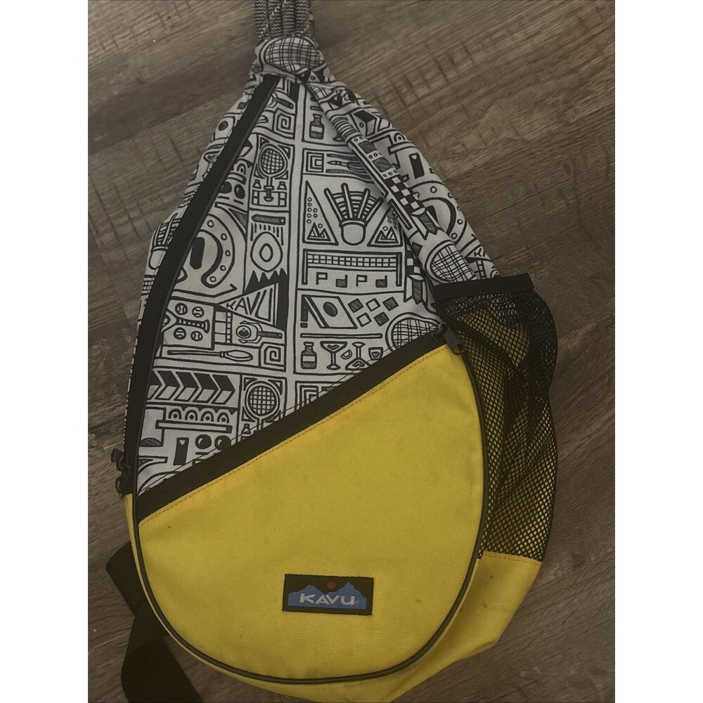 Kavu Paxton Pack Crossbody Sling Bag Yellow Black Graphic Print Yard Games